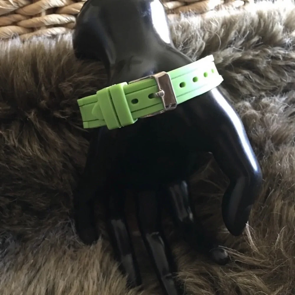 Ladies Geneva Platinum green silicone band watch
